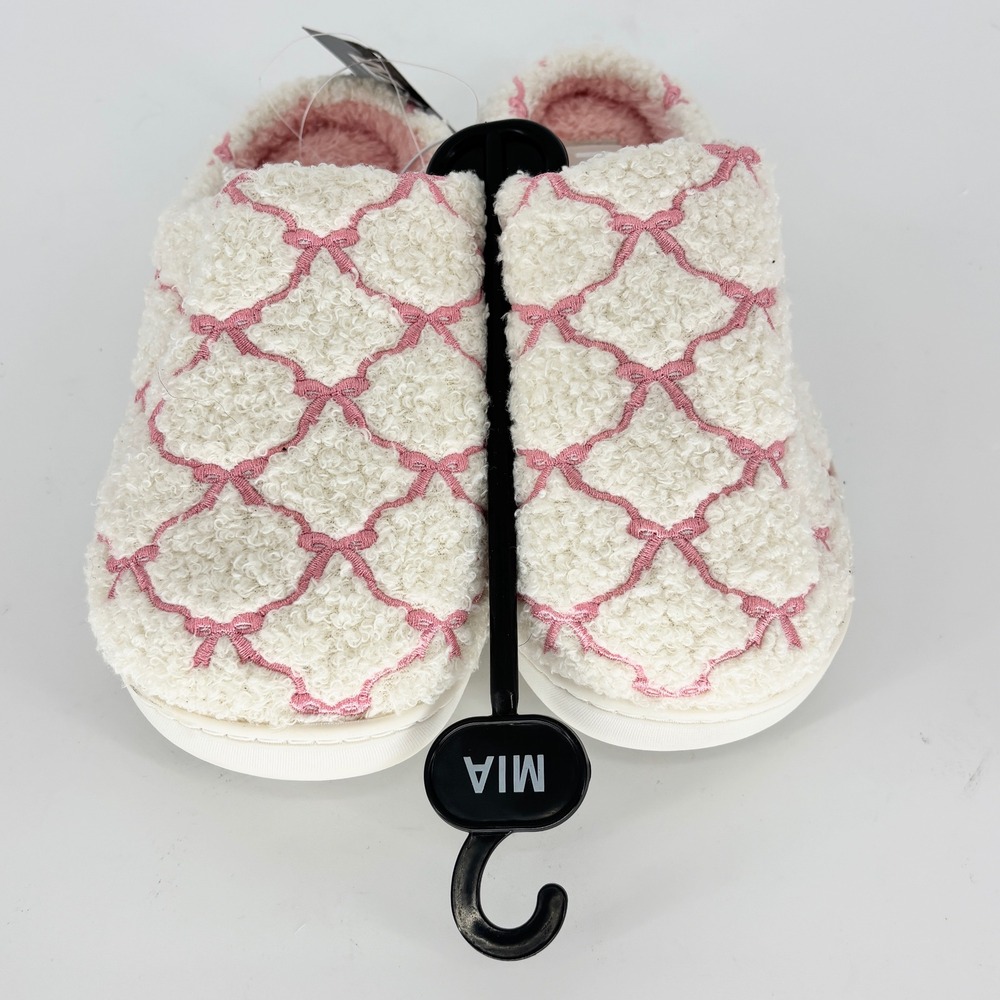 Mia Cozi Slipper Cream/Blush Pink Women Size 6 Faux Fur Slip On Lounge Warm - Picture 4 of 12